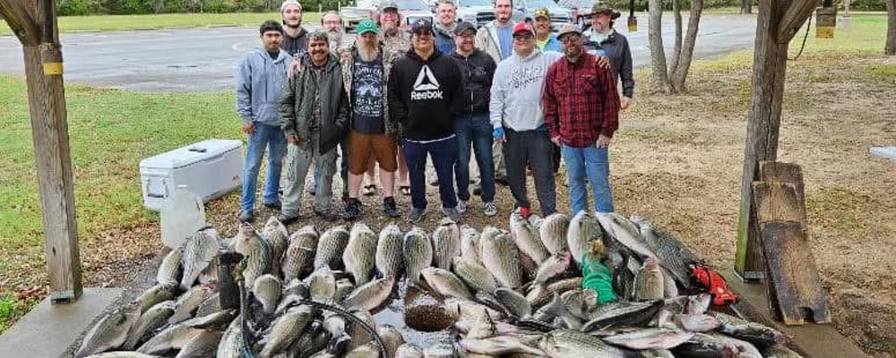 Lake Tawakoni fishing guide boat used for striped bass and hybrid bass guided trips in Texas